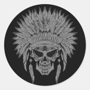 Sticker Rond Crâne autochtone foncé