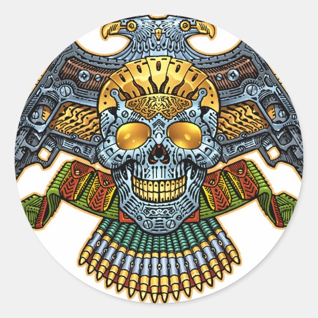Sticker Rond Crâne aux armes et balles par Al Rio (Devant)