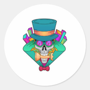 Sticker Rond Crâne aux échecs avec pièce d'échecs Rook