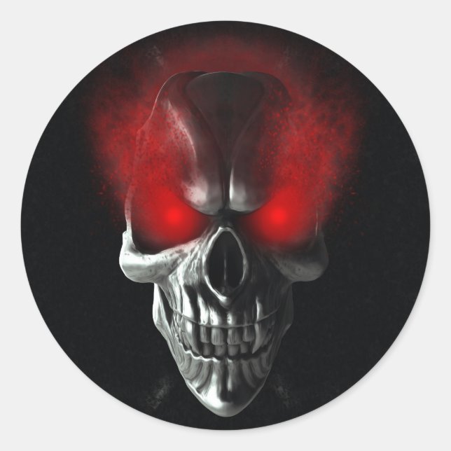 Sticker Rond Crâne aux yeux rouges brillants (Devant)