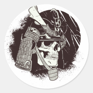 Sticker Rond Crâne avec casque de samouraï