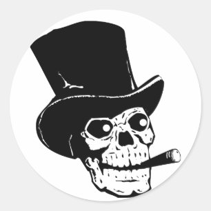 Sticker Rond Crâne avec chapeau supérieur