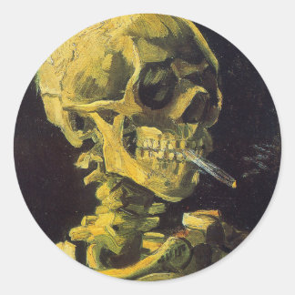 Sticker Rond Crâne avec cigarette brûlante