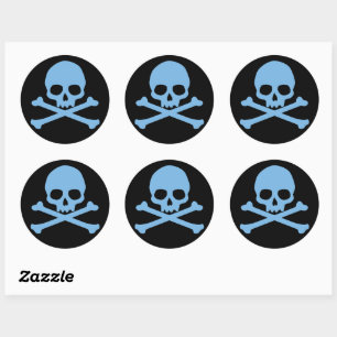 Sticker Rond Crâne bleu simple et os croisés