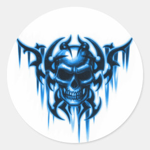 Sticker Rond crâne-bleu tribal