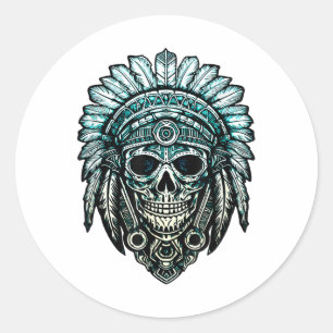 Sticker Rond Crâne, Casquette en chef autochtone, Bonnet de gue