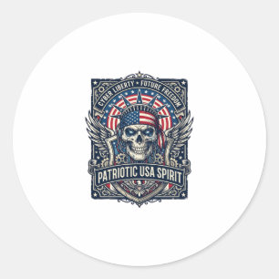 Sticker Rond Crâne Cyber Liberty Patriotique Futur Cyberpunk Gr