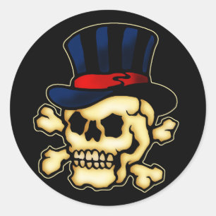 Sticker Rond Crâne dans le chapeau supérieur