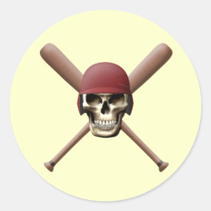 Sticker Rond Crâne de baseball et chauves-souris croisées