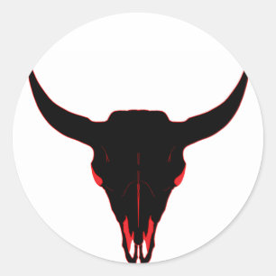 Sticker Rond Crâne de bison noir et rouge