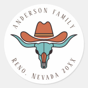 Sticker Rond Crâne de bœuf coloré occidental Réunion de famille