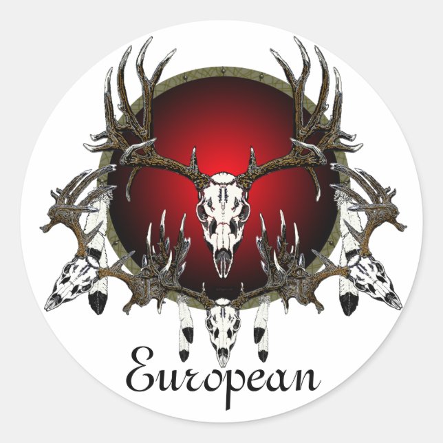 Sticker Rond Crâne de cerf européen (Devant)