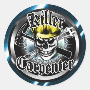 Sticker Rond Crâne de charpentier avec dur jaune : Charpentier