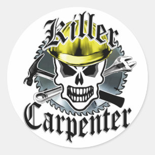 Sticker Rond Crâne de charpentier : Charpentier de tueur