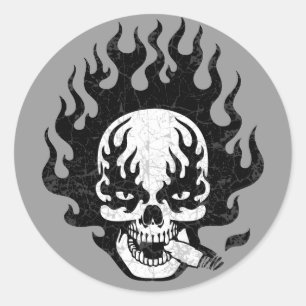 Sticker Rond Crâne de cigare flamboyant -bw