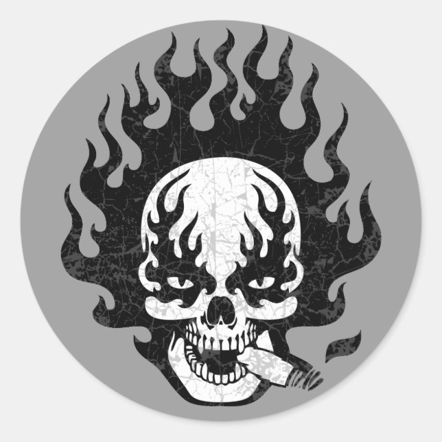 Sticker Rond Crâne de cigare flamboyant -bw (Devant)