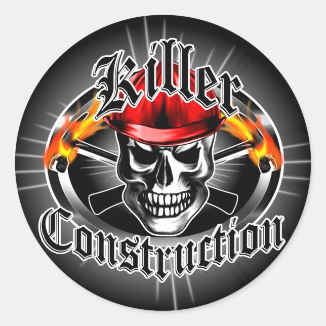 Sticker Rond Crâne de construction 3 avec Casquette dur rouge (Devant)