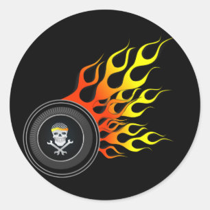 Sticker Rond Crâne de course en roue flamboyante