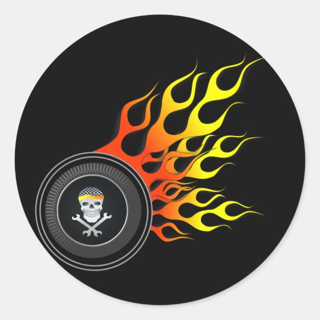 Sticker Rond Crâne de course en roue flamboyante (Devant)