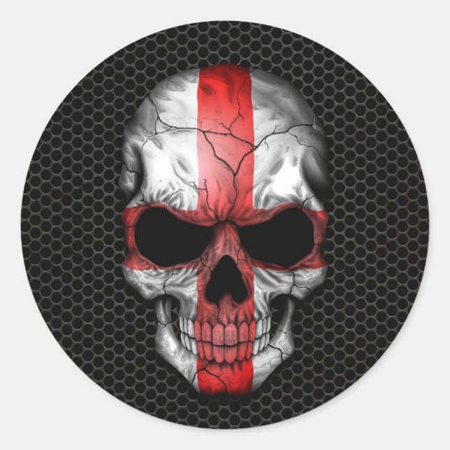 Sticker Rond Crâne de drapeau anglais sur maille d'acier (Devant)