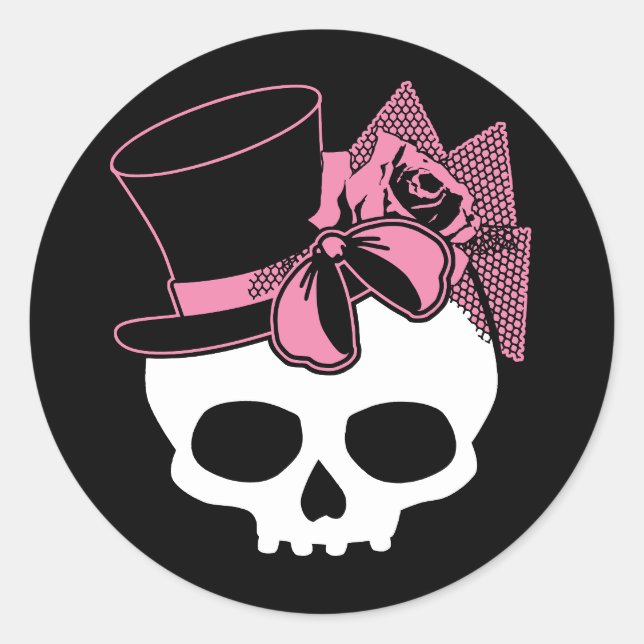 Sticker Rond Crâne de fille avec Casquette et cou rose (Devant)