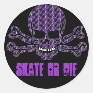Sticker Rond crâne de foudre pourpre et arêtes croisées
