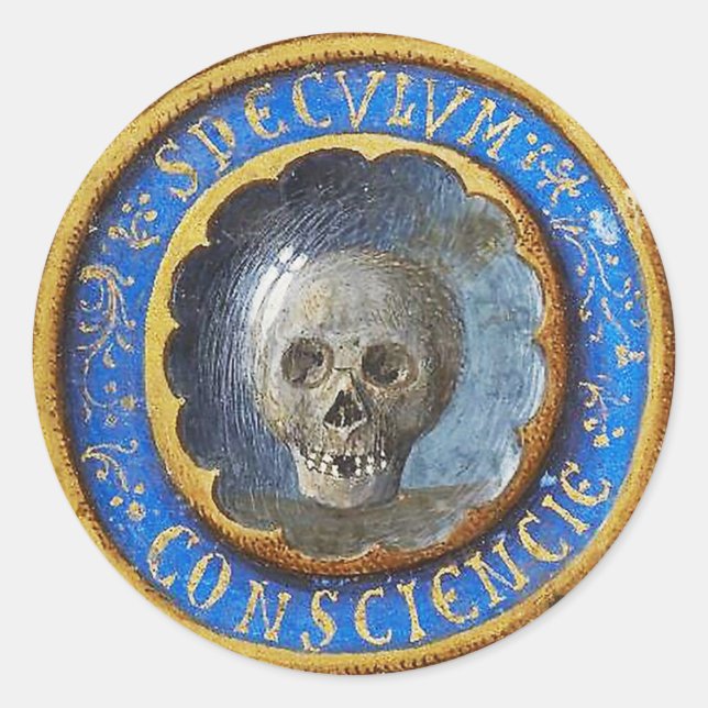 Sticker Rond Crâne de manuscrit médiéval tardif (Devant)