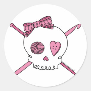 Sticker Rond Crâne de métier (rose)