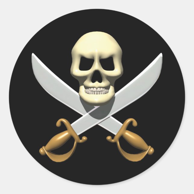 Sticker Rond Crâne de pirate 3D et épées croisées (Devant)