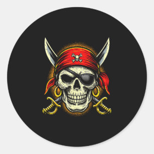 Sticker Rond Crâne de pirate et squelette de croix et d'os d'Ha