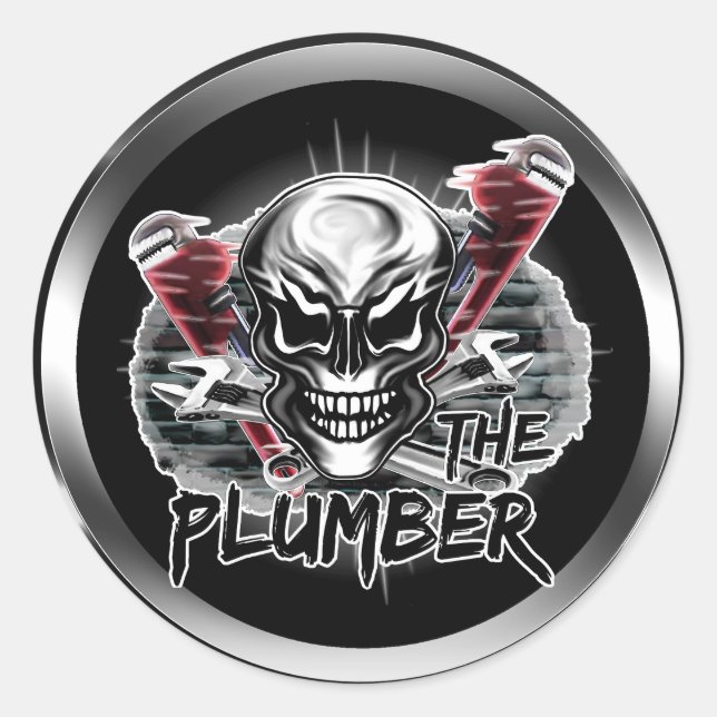 Sticker Rond Crâne de plombier : le plombier (Devant)