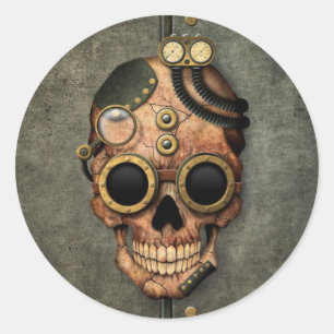 Sticker Rond Crâne de Steampunk avec des lunettes - effet en