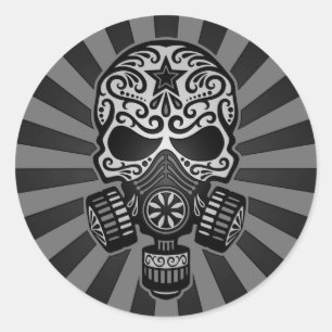 Sticker Rond Crâne de sucre apocalyptique noir et gris