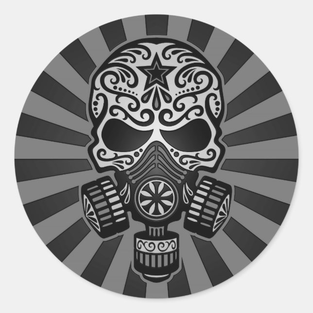 Sticker Rond Crâne de sucre apocalyptique noir et gris (Devant)