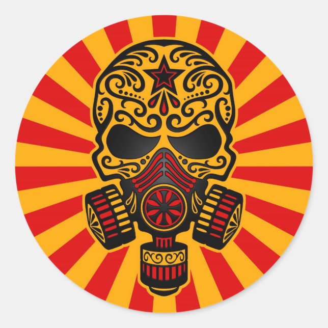 Sticker Rond Crâne de sucre apocalyptique rouge et jaune (Devant)