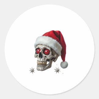Sticker Rond Crâne de Sucre avec Tee Chapeau de Père Noël Pyjam