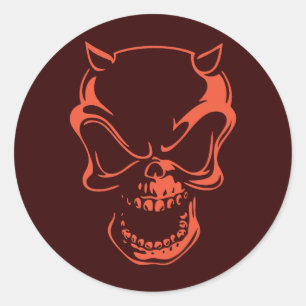 Sticker Rond Crâne démon rouge foncé