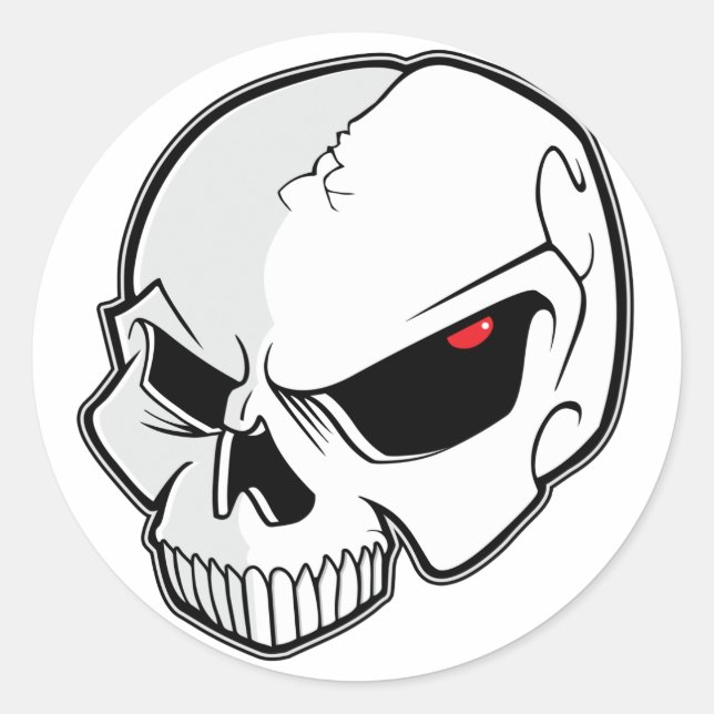 Sticker Rond Crâne des yeux rouges du mal sang (Devant)