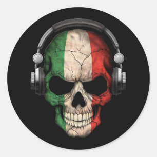 Sticker Rond Crâne Dj italien personnalisable avec casque