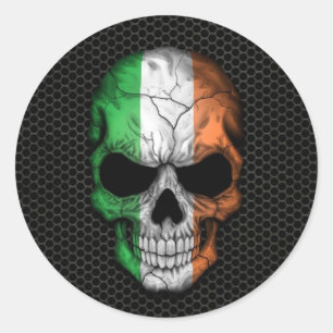 Sticker Rond Crâne drapeau irlandais sur acier Mesh Graphic