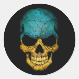 Sticker Rond Crâne drapeau ukrainien personnalisable