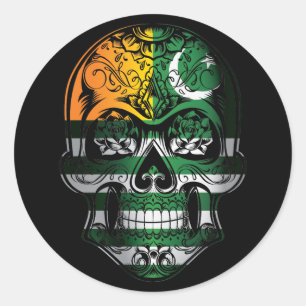 Sticker Rond Crâne du Cachemire et drapeau Rose