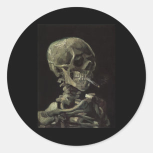 Sticker Rond Crâne d'un squelette avec la cigarette brûlante