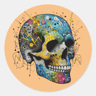 Sticker Rond Crâne électromécanique