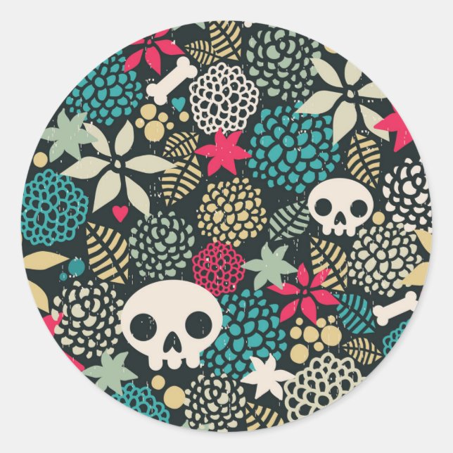 Sticker Rond Crâne en fleurs (Devant)