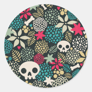 Sticker Rond Crâne en fleurs