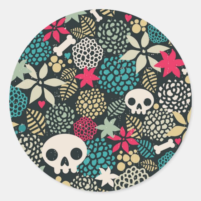 Sticker Rond Crâne en fleurs (Devant)