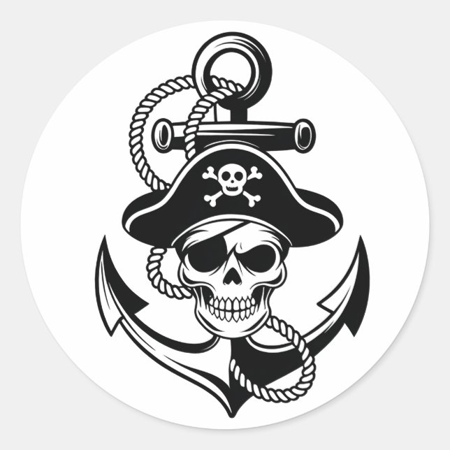 Sticker Rond Crâne et Ancre de pirates audacieux - Conception n (Devant)