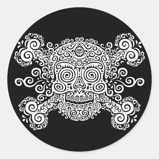 Sticker Rond Crâne et crossbones de sucre II (Devant)