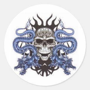 Sticker Rond crâne et dragons